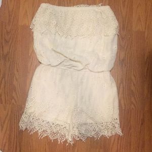White lace strapless romper